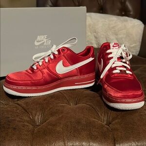 Nike Air Force 1 Satin Red and White Sneakers